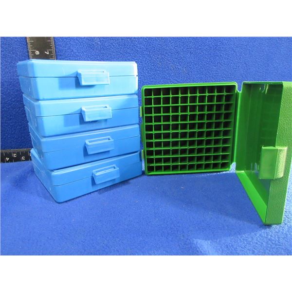 5 Empty Plastic 9MM Ammo Boxes - 4 Dillon and 1 MTM P100