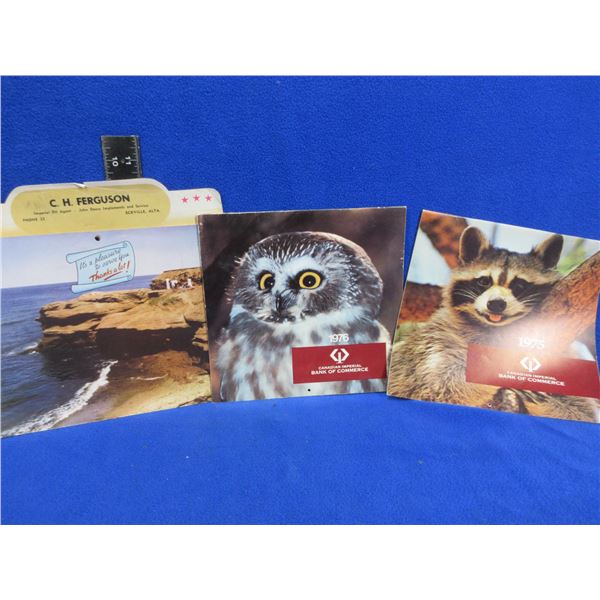3 Vintage Calendars - 1946 Eckville, 1975 & 76 CIBC