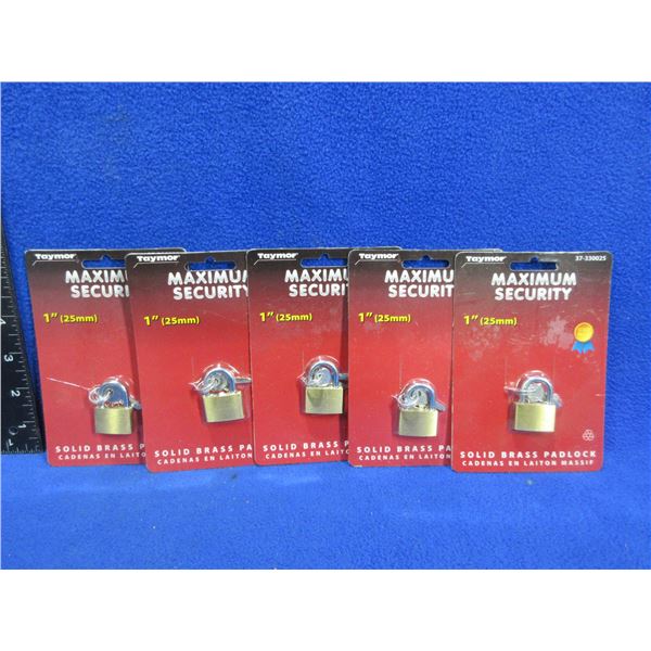 NEW - 5 Taymor 1" Maximum Security Solid Brass Padlocks