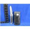Image 1 : Folding Lock Blade Partially Serrated Knife w/ Leather Sheath
