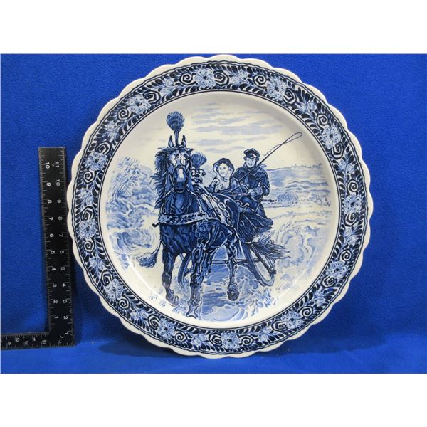 Delftware Blue & White Wall Hanging Plate 16 1/2" - Horse and Carriage