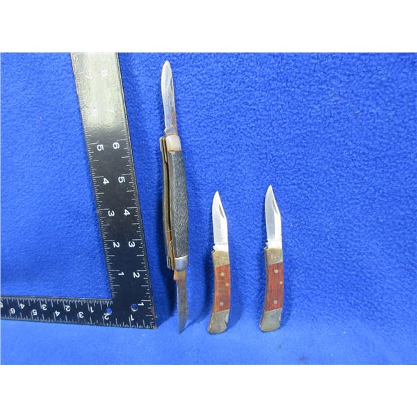 3 Folding Blade Pocket Knives - 1 has a broken blade & is rusted