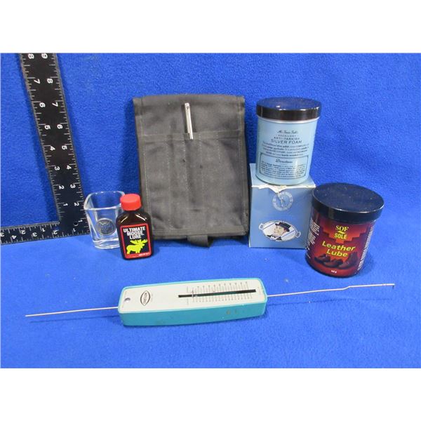 Lot of Misc. - Scale, Silver Foam, Leather Lube, Moose Lure, Pouch & Shooter Glass