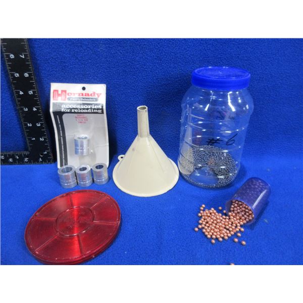 Lot of Misc. - 4 Shot Bushings, Funnel, Primer Tray, #6 Shot and BB's