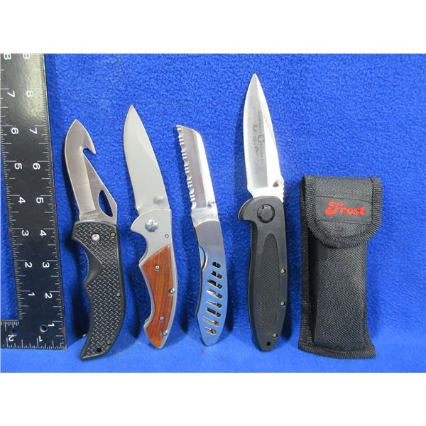 4 Folding Blade Belt Clip Lock Knives - Appear Unused