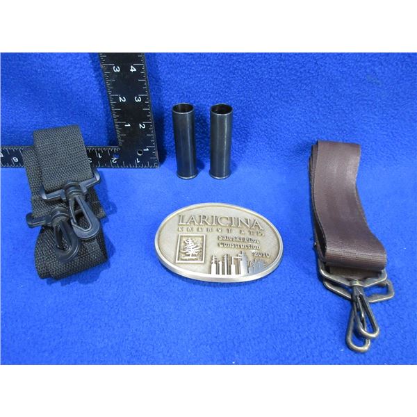 Lot of Misc. - 2 Shotshell Adaptors 12-20 Ga., 2 Straps and a Belt Buckle