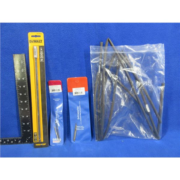 NEW - Lot of Misc. - Dewalt 12" Bit Extension, 2 Tap & Drill Bit, 1/4" Heat Shrink