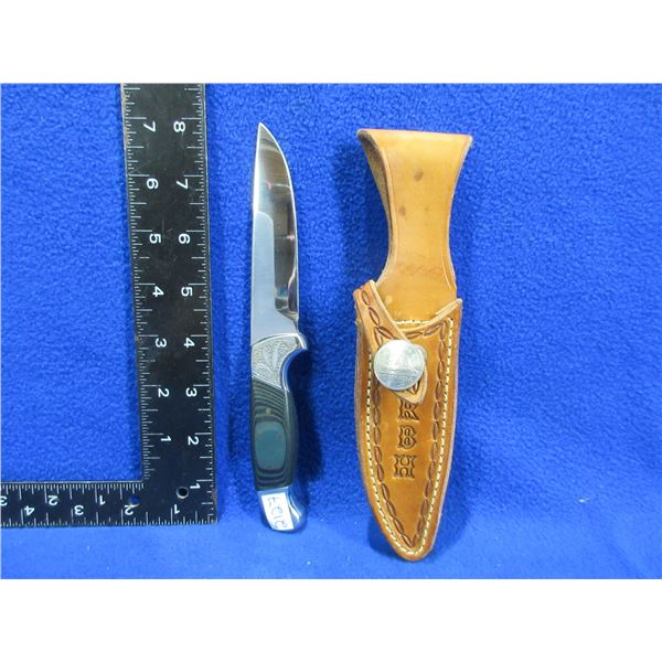 Fixed Blade Knife with Leather Sheath - 4" Blade, 8" Total Length
