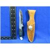 Image 1 : Fixed Blade Knife with Leather Sheath - 4" Blade, 8" Total Length