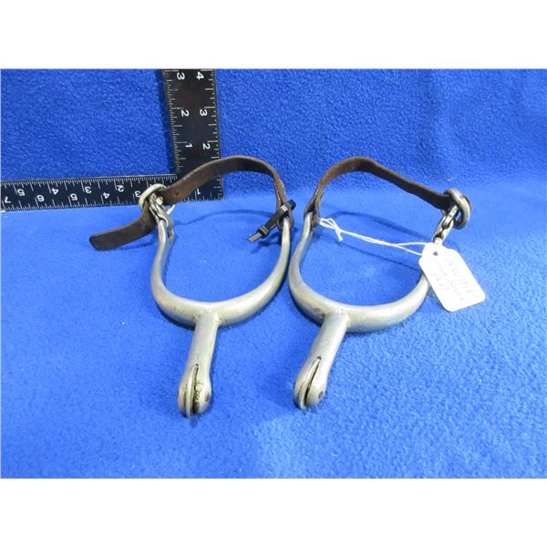 Vintage Long Shank Spurs w/ Leather Straps - Marked "M Mfg. Co. 1915"