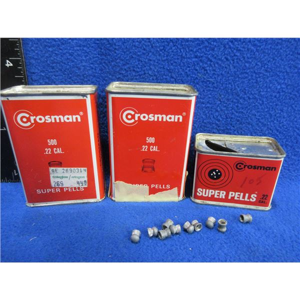 .22 Cal. Crosman Super Pells - 2 Tins of 500 (Appear Full) & 1/3 Tin of 250