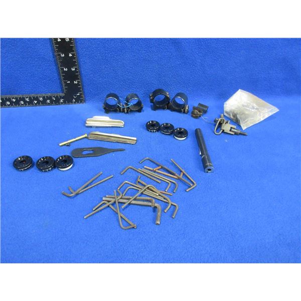 Lot of Misc. Gun Parts - Swivels, Rings, Turret Caps, Barrel, Etc.