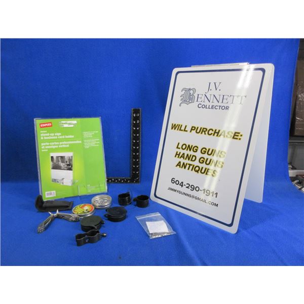 Lot of Misc. - Lens Covers, Pliers, 177 Cal. Pellets, Sign, Staples Sign Holder, Etc.