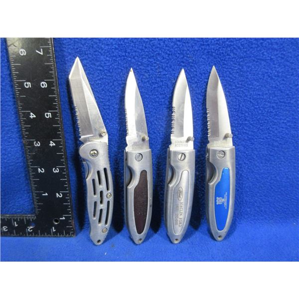 4 Folding Partially Serrated Lock Blade Knives - 3 have belt clips
