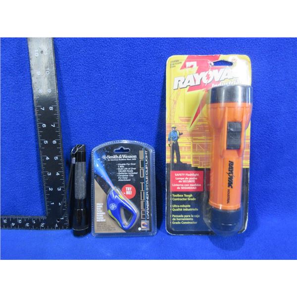3 Flashlights - Rayovac Industrial  S&W Carabiner and a Pocket Size