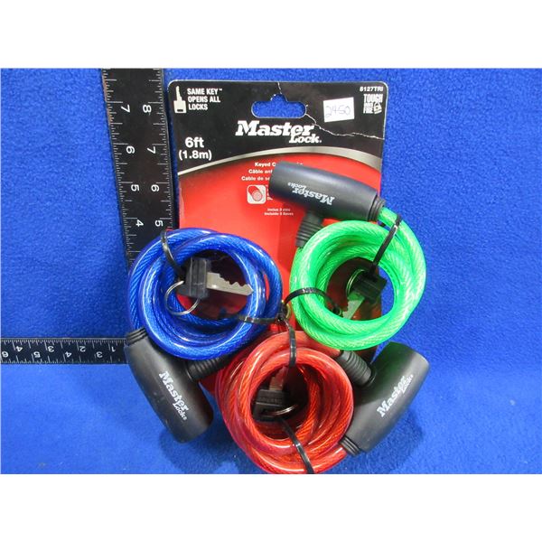 NEW - Master Lock 6ft Keyed Cable Locks 3 Pack - Keyed the Same