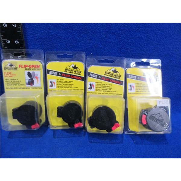 NEW - 4 Butler Creek Flip-Open Lens Covers - Sizes 1 x 2, 5 and 9 Eye