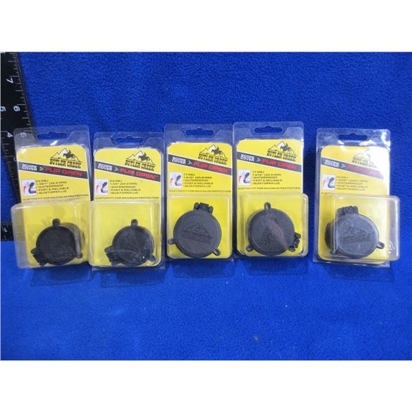 NEW - 5 Butler Creek Flip-Open Lens Covers - Sizes 3, 5, 10 and 17 x 2 OBJ