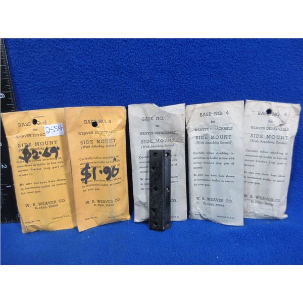 5 Weaver No. 4 Side Mount Bases - New Old Stock