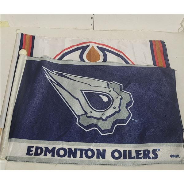 Lot of 2 Edmonton Oilers Flags - Car Flag+