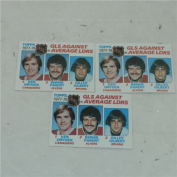 Lot of 3 1978 Topps #68 Goals Against Average Leaders, Dryden, Parent, Gilbert