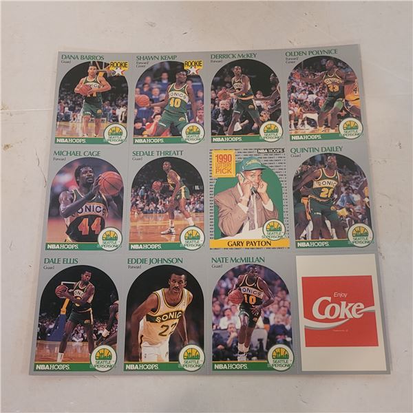 1990 NBA Hoops Uncut Shhet Seattle Supersonics Coca Cola Coke...