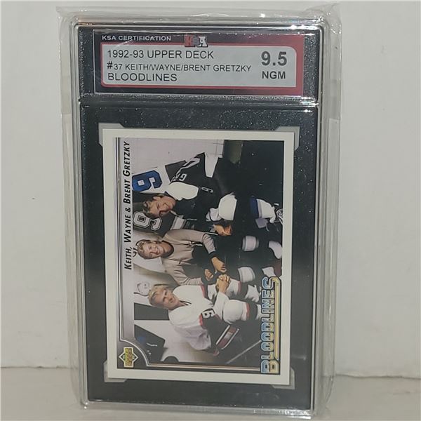 1992-93 Upper Deck #37 Ketih/Wayne/Brent Gretzky Bloodlines - Graded 9.5 NGM KSA