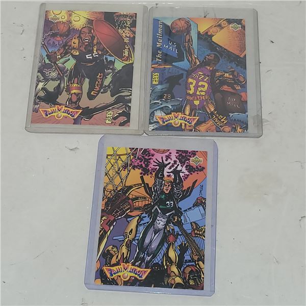 Lot of 3 1993 Upper Deck Fanimation Cards - Dikembe Motumbo, Larry Birk, Karl Malone