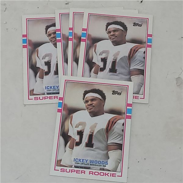 Lot of 5 1988 Topps #27 Ickey Woods, Cincinnati Bengals "Ickey Shuffle" Rookie Cards