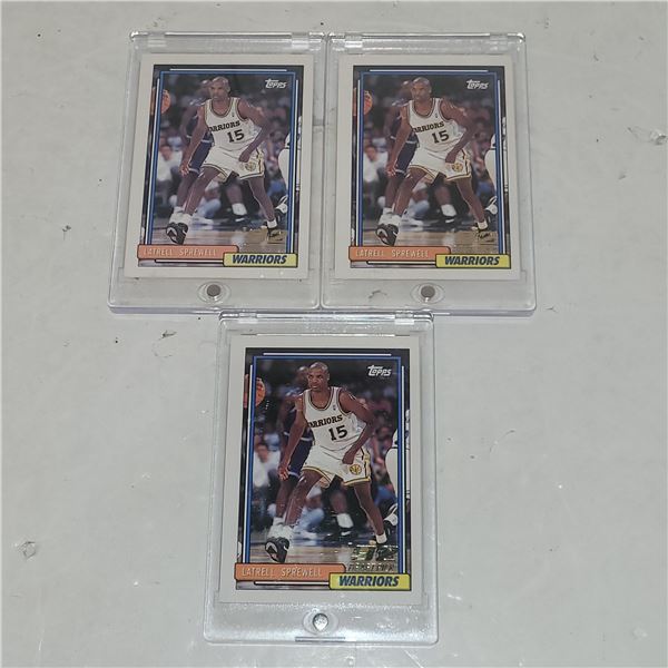 Lot of 3 1993 Topps Gold #392 Latrell Sprewell Rookie, Cards in Acrylic Cases - Ready for grading!