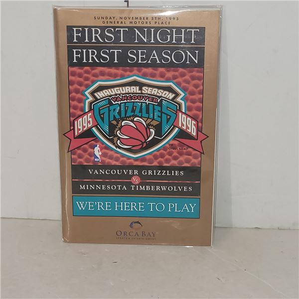 First Night First Season 1995 Vancouver Grizzlies Program - 1st Game Ever