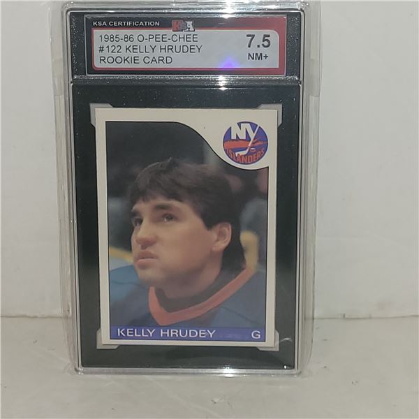1985-86 O-Pee-Chee #122 Kelly Hrudey Rookie Card - Graded 7.5 NM+ KSA