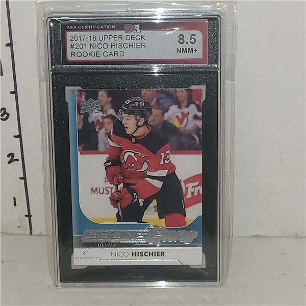 2017-18 Upper Deck #201 Nico Hischier Rookie Card - Graded 8.5 NMM+ KSA