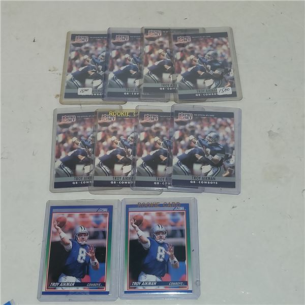 Lot of 10 1990 Troy Aikman Dallas Cowboys Rookie Cards