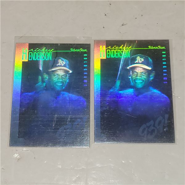 Lot of 2 1991  Field of Vision Silver Star Holograms Ricky Henderson 939 Stolen Bases!