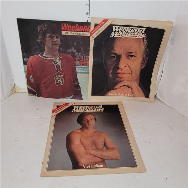 Lot of 3 1976-78 Vancouver Sun Weekend Magazine - Howe, Orr, Lafleur on Front Covers Rare