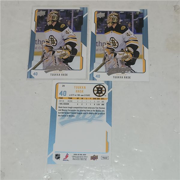 Lot of 3 Tuukka Rask Boston Bruins Upper Deck MVP Rookie Cards - MINT