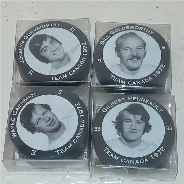 Lot of 4 Team Canada 1972 Summit Series Hockey Pucks New