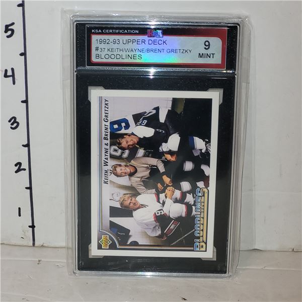 1992-93 Upper Deck #37 Keith/Wayne/Brent Gretzky Bloodlines - Graded 9 MINT KSA