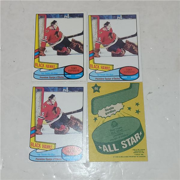 Lot of 4 1980 O-Pee-Chee #86 Tony Esposito All Star Cards
