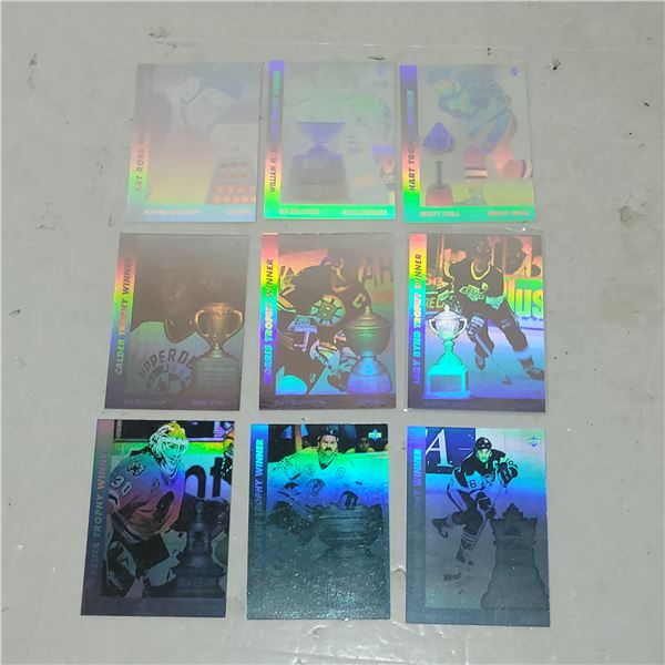 Complete Subset 1991 Upper Deck Hologram Lot #AW1-AW9 ... Greatxky, Hull, Lemieux, Bourque, Befour