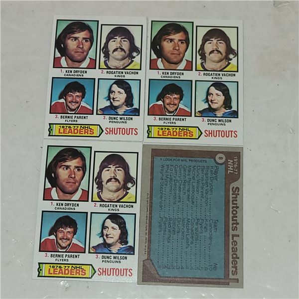 Lot of 4 1977 Topps #8 Shut Out Leaders - Dryden, Vachon, Parent, Wilson