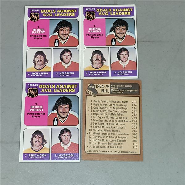 Lot of 4 1975 Topps #213 Goals Agaisnt Average Leaders - Dryden, Vachon,Parent