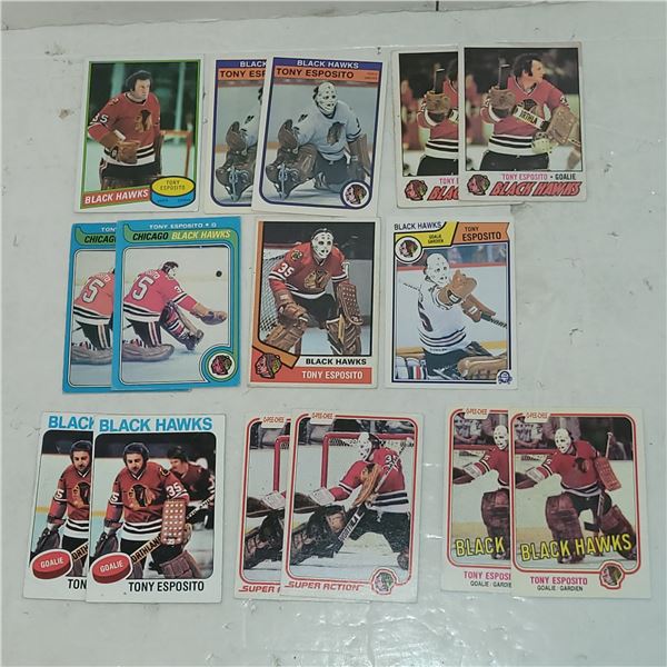 Lot of 14 1970s 1980s OPC Tony Esposito Blackhawks HOF Cards