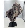 Image 1 : 13  X 9 INCH  AMETHYST WITH SUGAR COATED CALCITE ON STAND FROM BRAZIL