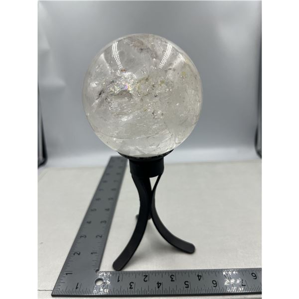99.0 MM LARGE CLEAR QUARTZ SPHERE WITH YELLOW HEALER