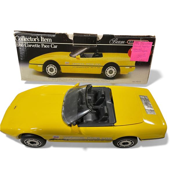 James Beam Yellow 1986 Corvette Convertible Pace Car China Decanter with Box - Empty