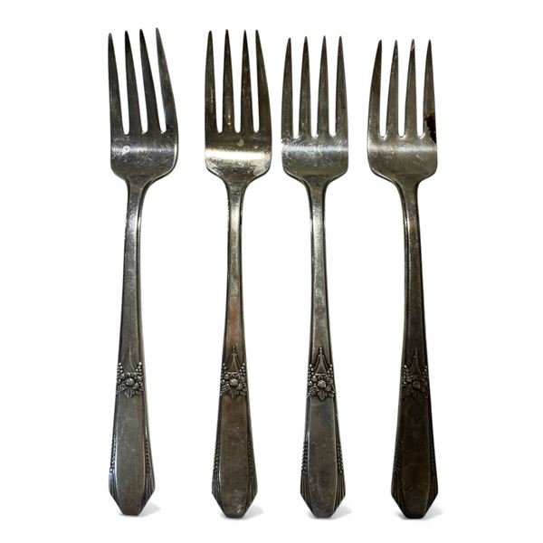 4 Antique Northumbria Sterling Silver 6.5"  Forks - Total Weight: 129 grams