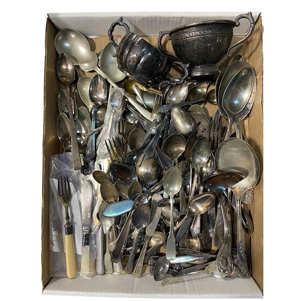 Tray of Vintage Silver Plated & Nickel-Silver Tableware & Flatware