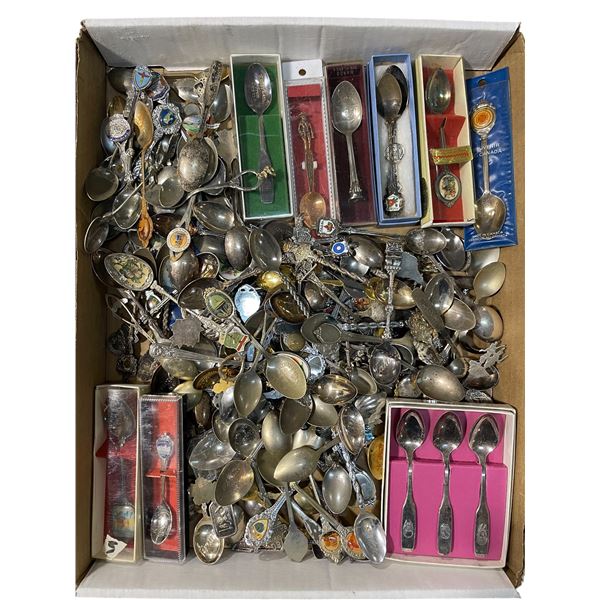 Tray of 100 Vintage Souvenir Spoons - Approximate Count